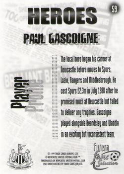 1999 Futera Newcastle United Fans' Selection #59 Paul Gascoigne Back
