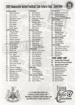 1999 Futera Newcastle United Fans' Selection #99 Checklist Back