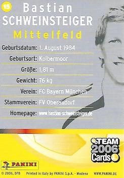2006 Panini World Cup Team Germany #15 Bastian Schweinsteiger Back