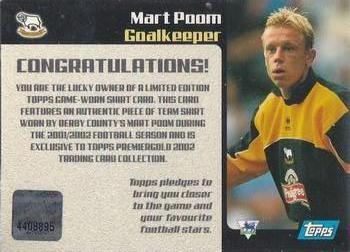 2002-03 Topps Premier Gold 2003 - Game-Worn Shirt Cards #NNO Mart Poom Back