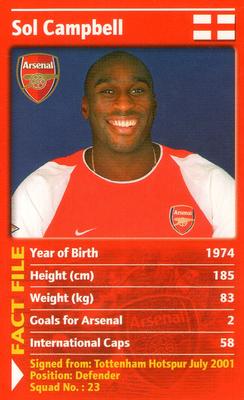 2003 Top Trumps Arsenal #NNO Sol Campbell Front