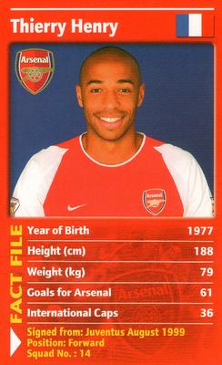 2003 Top Trumps Arsenal #NNO Thierry Henry Front