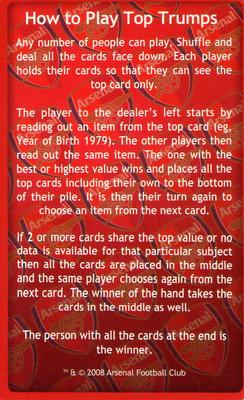 2009 Top Trumps Specials Arsenal #NNO Title Card Back