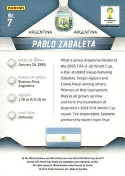 2014 Panini Prizm FIFA World Cup Brazil #7 Pablo Zabaleta Back