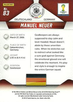 2014 Panini Prizm FIFA World Cup Brazil #83 Manuel Neuer Back