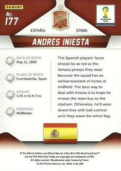 2014 Panini Prizm FIFA World Cup Brazil #177 Andres Iniesta Back