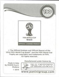 2014 Panini FIFA World Cup Brazil Stickers #190 Pablo Armero Back