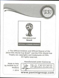 2014 Panini FIFA World Cup Brazil Stickers #193 Carlos Sanchez Back