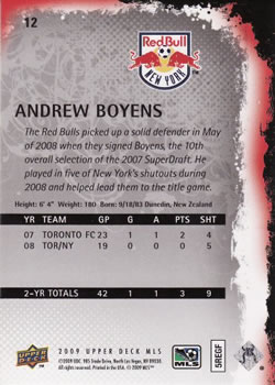 2009 Upper Deck MLS #12 Andrew Boyens Back