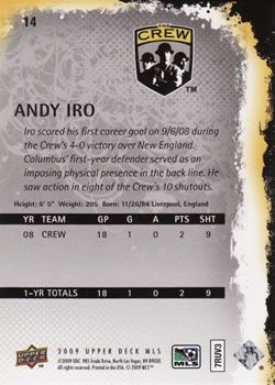 2009 Upper Deck MLS #14 Andy Iro Back