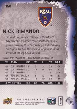 2009 Upper Deck MLS #150 Nick Rimando Back
