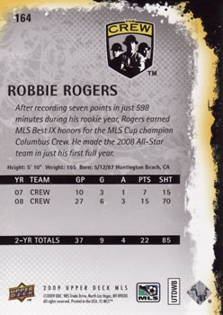 2009 Upper Deck MLS #164 Robbie Rogers Back