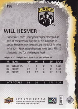 2009 Upper Deck MLS #196 Will Hesmer Back