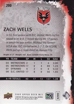 2009 Upper Deck MLS #200 Zach Wells Back