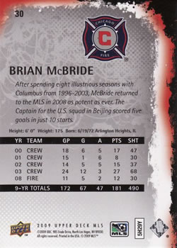 2009 Upper Deck MLS #30 Brian McBride Back