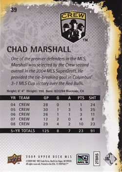 2009 Upper Deck MLS #39 Chad Marshall Back