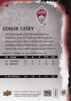 2009 Upper Deck MLS #49 Conor Casey Back