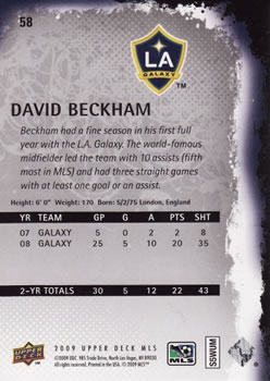 2009 Upper Deck MLS #58 David Beckham Back