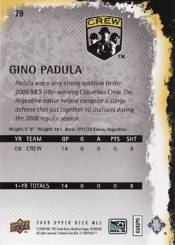 2009 Upper Deck MLS #79 Gino Padula Back