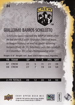2009 Upper Deck MLS #84 Guillermo Barros Schelotto Back