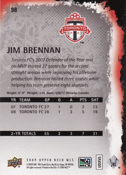 2009 Upper Deck MLS #98 Jim Brennan Back
