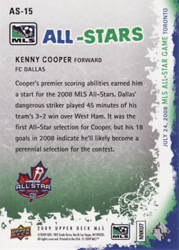 2009 Upper Deck MLS - All Stars #AS-15 Kenny Cooper Back