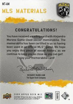 2009 Upper Deck MLS - MLS Materials #MT-AM Alejandro Moreno Back