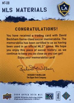2009 Upper Deck MLS - MLS Materials #MT-DB David Beckham Back