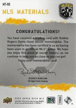 2009 Upper Deck MLS - MLS Materials #MT-RR Robbie Rogers Back