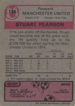 1975-76 Topps #134 Stuart Pearson Back
