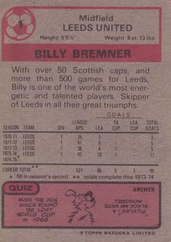 1975-76 Topps #1 Billy Bremner Back