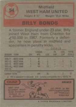1975-76 Topps #54 Billy Bonds Back