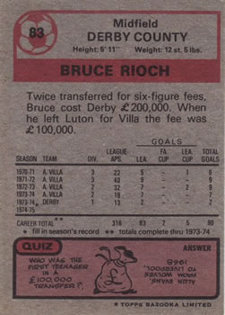 1975-76 Topps #83 Bruce Rioch Back
