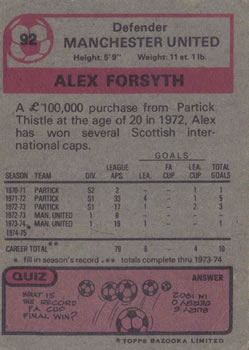 1975-76 Topps #92 Alex Forsyth Back