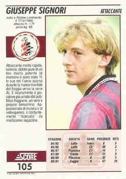 1992 Score Italian League #105 Giuseppe Signori Back