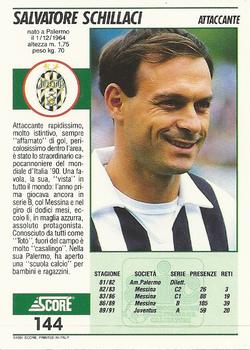 1992 Score Italian League #144 Salvatore Schillaci Back