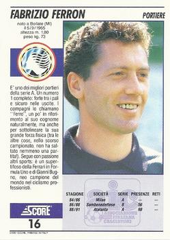 1992 Score Italian League #16 Fabrizio Ferron Back