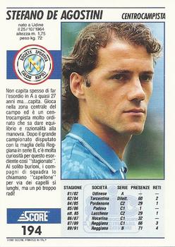 1992 Score Italian League #194 Stefano De Agostini Back