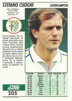 1992 Score Italian League #205 Stefano Cuoghi Back
