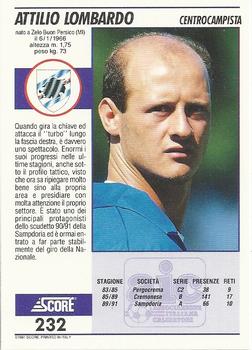 1992 Score Italian League #232 Attilio Lombardo Back