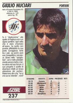 1992 Score Italian League #237 Giulio Nuciari Back