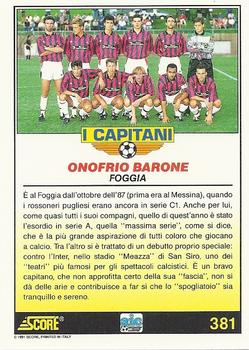 1992 Score Italian League #381 Onofrio Barone Back