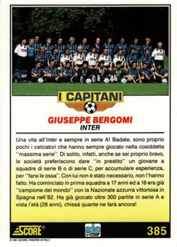 1992 Score Italian League #385 Giuseppe Bergomi Back