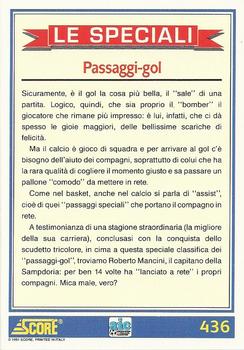 1992 Score Italian League #436 Roberto Mancini (Passaggi-gol) Back