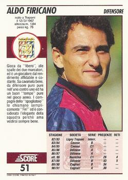 1992 Score Italian League #51 Aldo Firicano Back