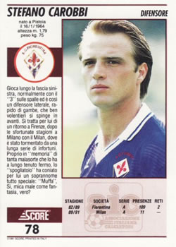 1992 Score Italian League #78 Stefano Carobbi Back