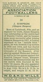 1935-36 Wills's Association Footballers #38 Jimmy Simpson  Back