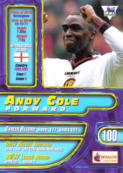 1997-98 Merlin Premier Gold #100 Andy Cole Back