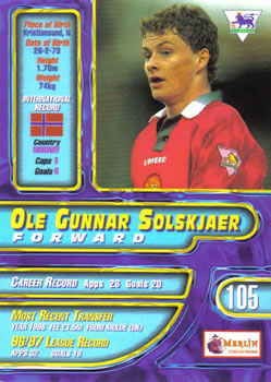 1997-98 Merlin Premier Gold #105 Ole Gunnar Solskjaer  Back