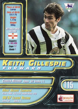 1997-98 Merlin Premier Gold #115 Keith Gillespie  Back